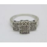 A 9ct gold and diamond triple square cluster ring, 4.2g, Q