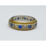 A 9ct gold, blue and white stone eternity ring, 3.1g, O