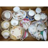 A collection of English porcelain cups, saucers, many hand painted, 18th and 19th Century