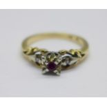 A 14ct gold, ruby and diamond ring, 3.2g, L