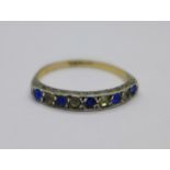 A 9ct gold and silver, blue and white stone ring, O