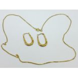 A fine 9ct gold chain and a pair of 9ct gold earrings, 2.8g