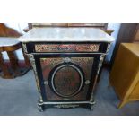A French Boulle style ebonised and marble topped pier cabinet