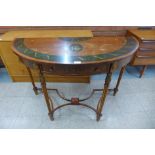 A Sheraton Revival painted satinwood demi lune console table