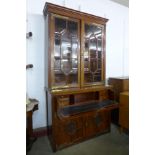 A Victorian walnut secretaire bureau bookcase