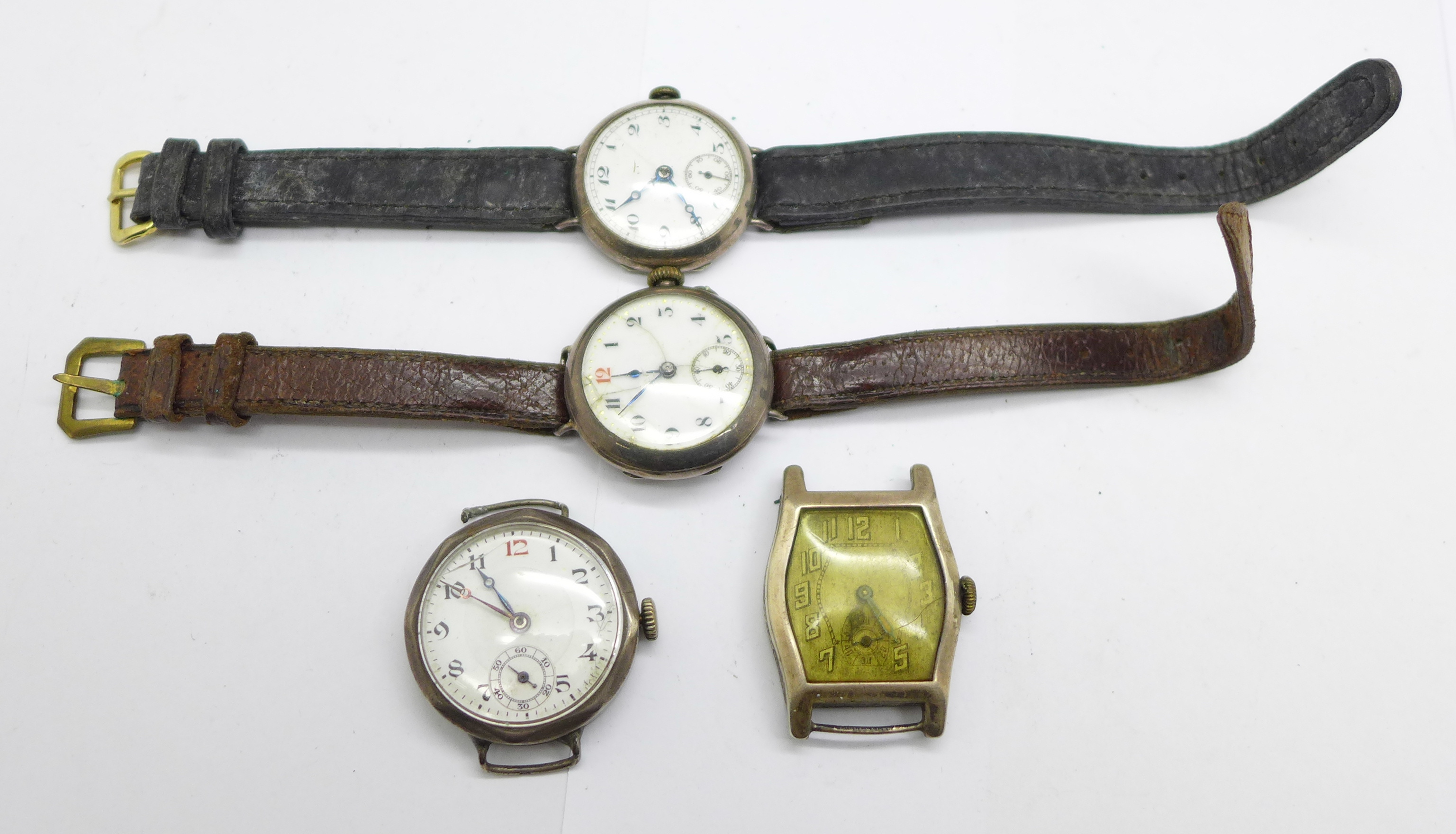 Four silver cased wristwatches, one Bernex and one with Sheerness Dockyard related inscription dated