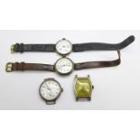 Four silver cased wristwatches, one Bernex and one with Sheerness Dockyard related inscription dated