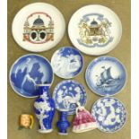 Five Royal Copenhagen plates, two Denby Charles and Diana plates, a Coalport Kimberley figurine, two