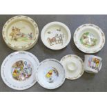 Royal Doulton Bunnykins pottery, an egg cup, baby's plate, etc.