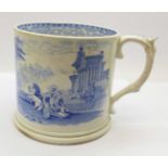 A 19th Century blue and white frog mug, a/f, (hairline crack)