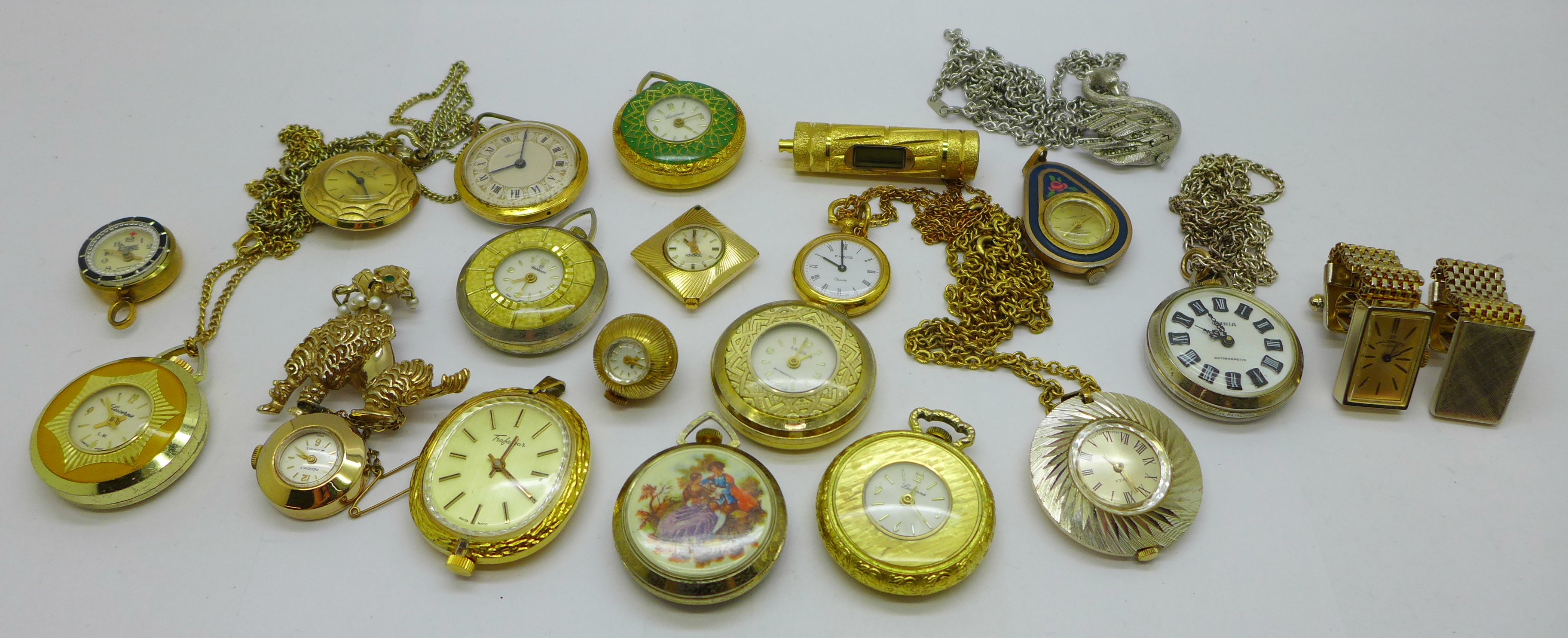 A collection of lady's pendant and fob watches