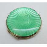 A silver and green enamel compact, Birmingham 1948, Mappin & Webb, (a/f, dent on the underside)