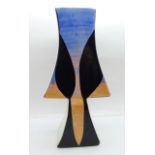 Lorna Bailey Pottery, Art Deco style vase in a striking blue, black and tangerine colourway,