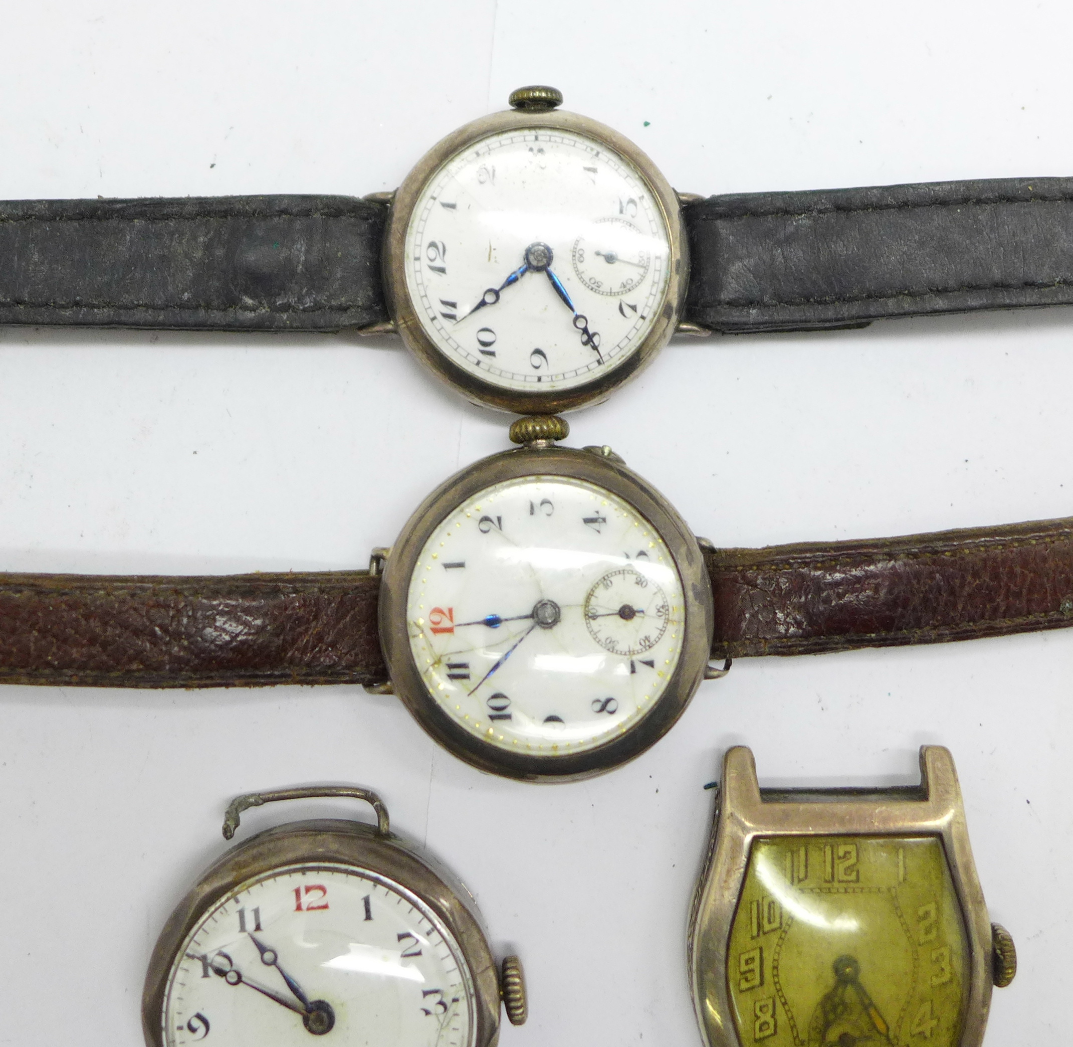 Four silver cased wristwatches, one Bernex and one with Sheerness Dockyard related inscription dated - Bild 3 aus 5