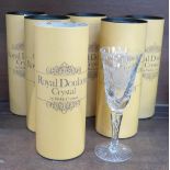 Six 1980's Royal Doulton crystal Christmas goblets, boxed