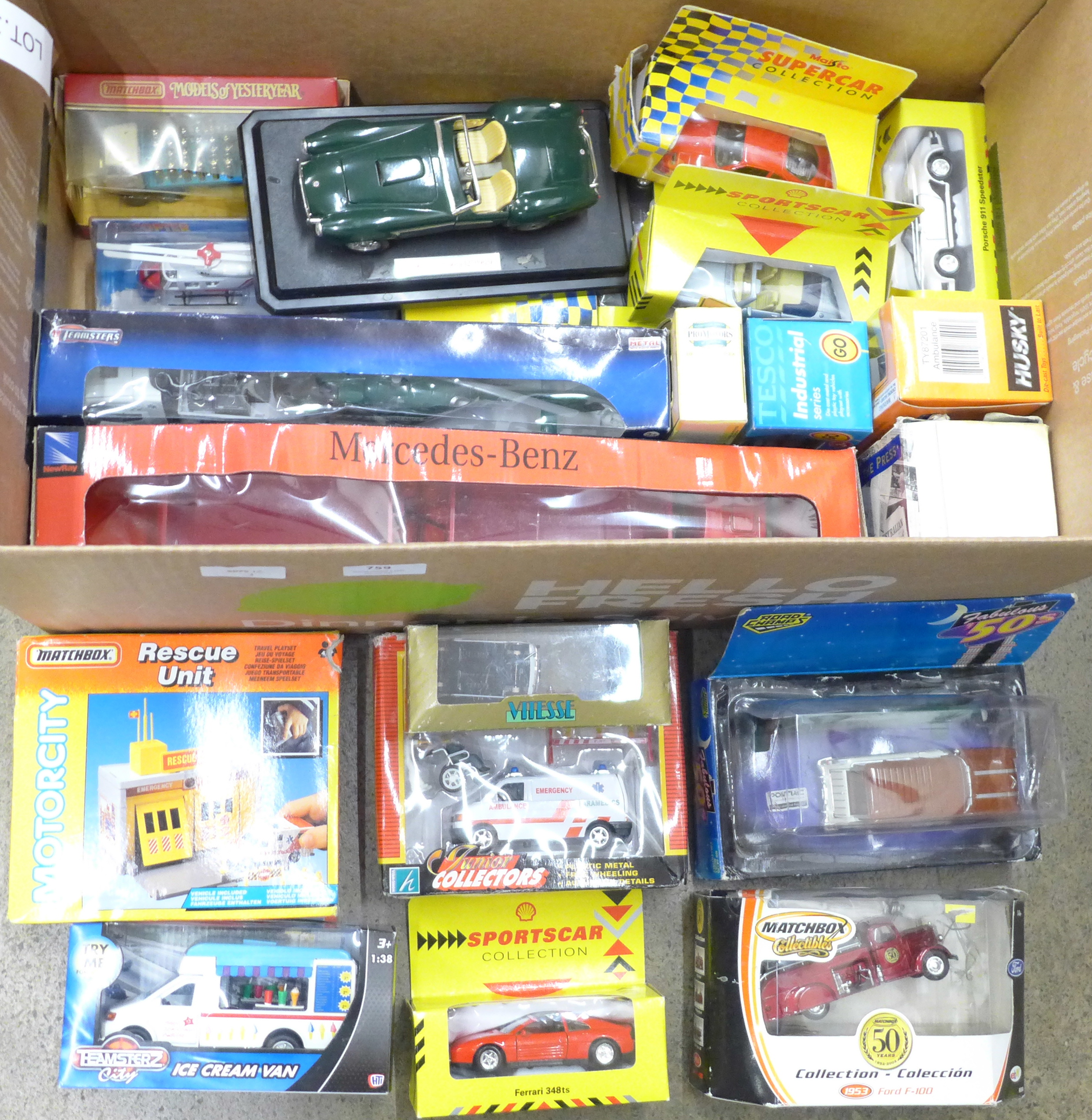 A collection of die-cast model vehicles, boxed