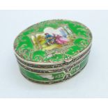 A continental silver and enamel box, with London import mark for 1896, enamel a/f, 118g, 54mm x 69mm