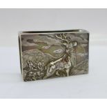 A silver matchbox case with highland stag decoration, Birmingham 1906, 42 x 27 x 14mm