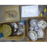 Two boxes of ceramics, glassware and an oil on canvas painting of a still life**PLEASE NOTE THIS LOT