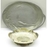 An Art Nouveau Etain Fin dish and an Art Nouveau EPNS dish