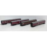 Four OO gauge railway coaches comprising Hornby (3) and Tri-ang