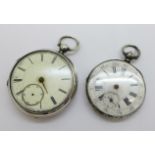 Two silver pocket watches, a/f