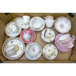 A collection of mainly 18th Century tea cups and saucers, ten matched and an additional three cups