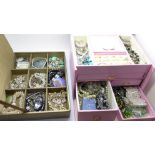 Two jewellery boxes and costume jewellery