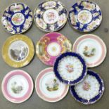 Five cabinet plates in cobalt blue ground and decorated with hand painted flowers, includes