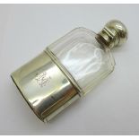 A silver and cut glass hip flask, Ernest Drew, London 1925, cup 33g