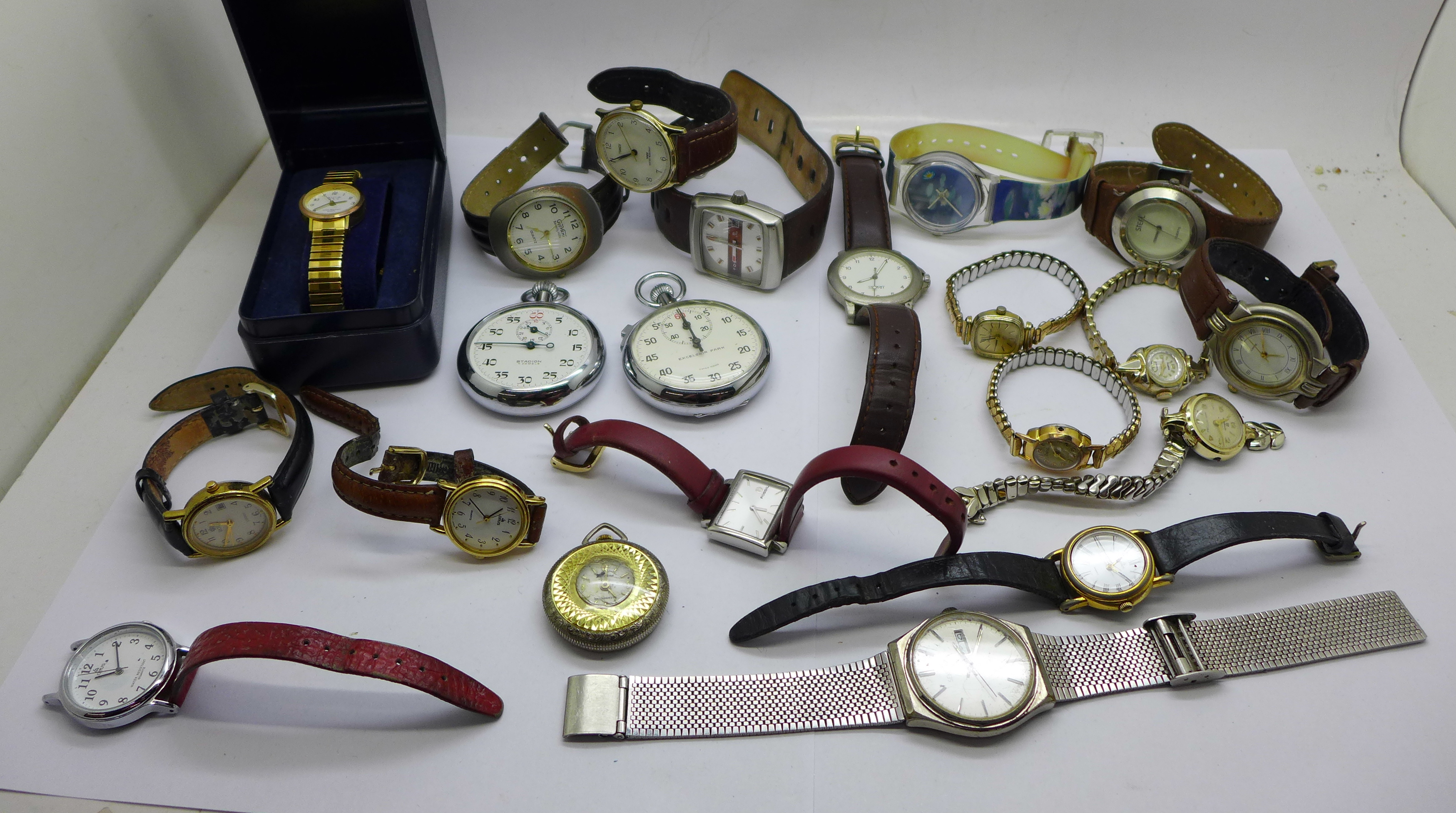 Wristwatches, a stop-watch and a pocket watch