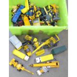 A large tub of die-cast model construction vehicles, Joal, Matchbox, Majorette, etc.