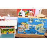 A Fisher-Price Toys Play Family Village, boxed, box a/f and a Play Family School, both with