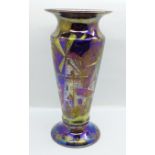 A Maling lustre glass vase, Windmill pattern, no. 3930E, circa 1929, 19cm (rim restored)