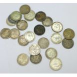 Assorted silver 3d coins, 32g