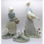 Two Lladro figurines, ?Girl with Goose and Dog? (ref 4866), H:27cm, ?Shepherdess with Ducks? (ref