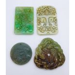 Four modern carved jade plaques