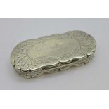 A Victorian silver box, Birmingham 1883, with inscription dated 1884, 51g, 73mm