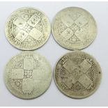 Four Victorian silver Gothic florins