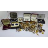 Approximately 47 pairs of cufflinks including Lords cricket and assorted tie pins