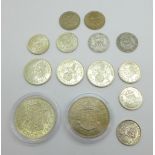 Coinage; two half crowns, 1942 and 1964, three Scottish shillings, 1942, 1943 and 1945 and nine