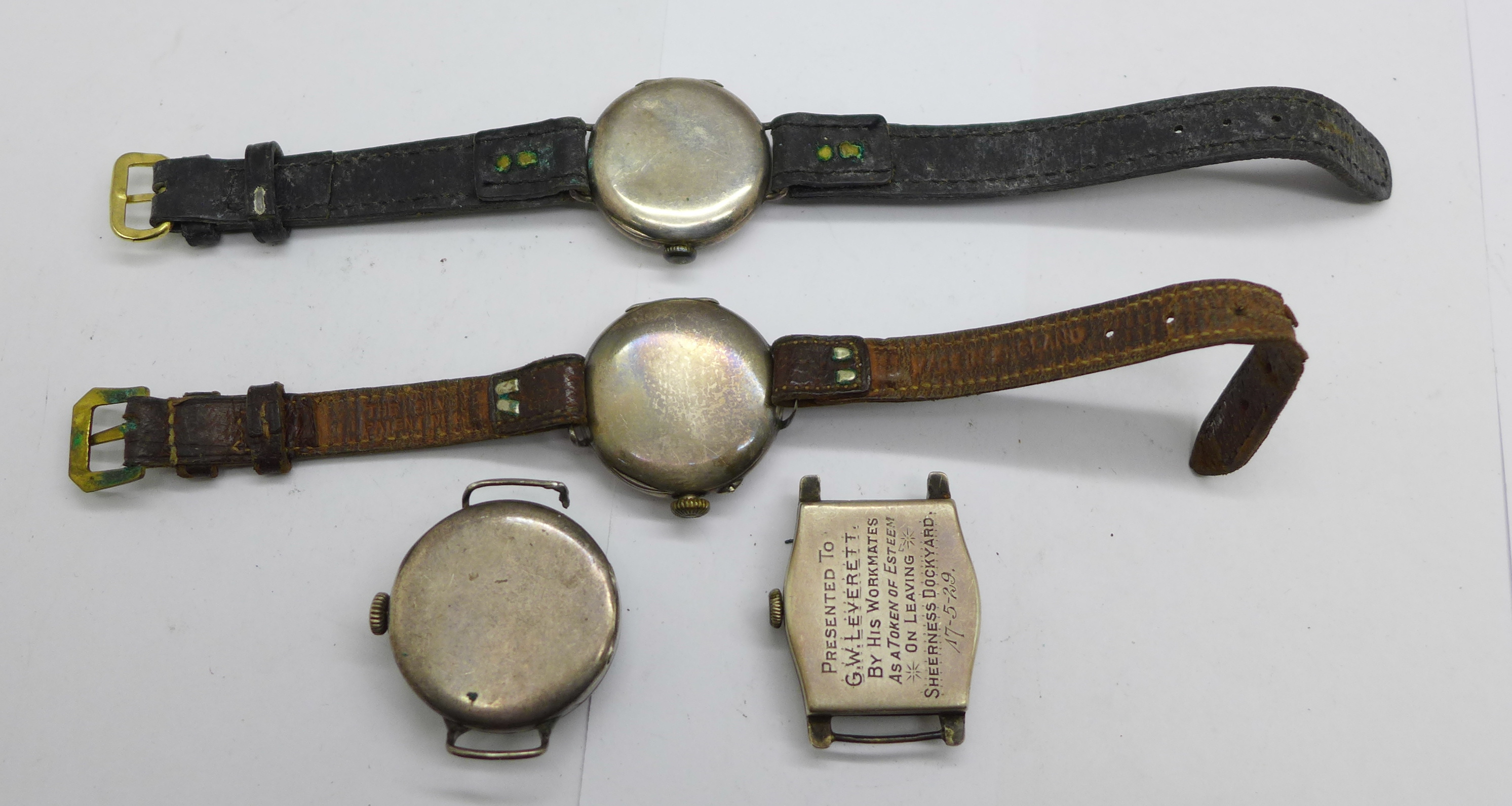 Four silver cased wristwatches, one Bernex and one with Sheerness Dockyard related inscription dated - Bild 5 aus 5