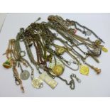 Twenty Albert pocket watch chains with fobs