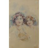 English School (early 20th Century), portrait of two ladies, watercolour, indistinctly signed, 27