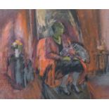 Ruth Cockayne, two interior scenes, pastel and an abstract, charcoal, unframed