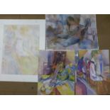 Ruth Cockayne, three portraits, pastel and two other portraits, gouache and crayon, unframed