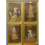 A set of four Indian School portraits, gouache on silk, framed