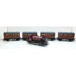 A Hornby OO gauge LMS steam locomotive and four coaches