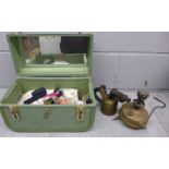 A box of haberdashery and buttons, a brass blow torch and stove **PLEASE NOTE THIS LOT IS NOT