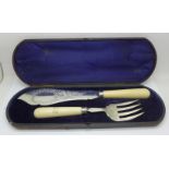 A pair of Victorian silver bladed fish servers, Sheffield 1876, cased